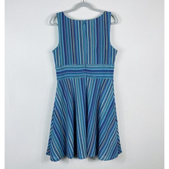 Dressbarn Size 12 Crochet Striped Sleeveless Fit & Flare Dress Blue - Picture 2 of 6